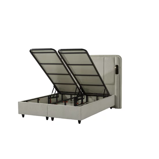 Set pat+ Saltea Gratis  tapițat Nevara 160x200 cm crem cu somieră rabatabilă si ladă depozitare picture - 4