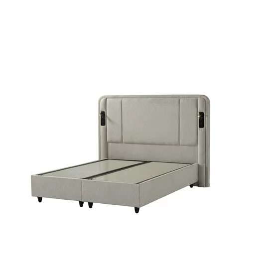 Set pat+ Saltea Gratis  tapițat Nevara 200x200 cm crem cu somieră rabatabilă si ladă depozitare picture - 4