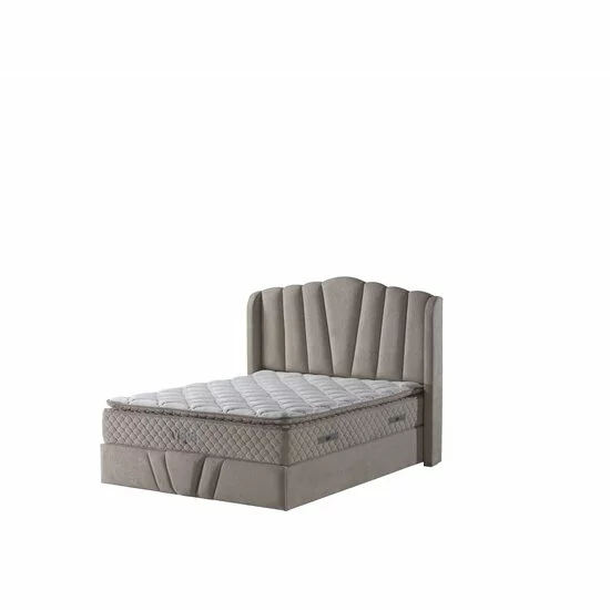 Set pat+ Saltea Gratis , tapițat Vega 140x200 cm crem cu somieră rabatabilă si ladă depozitare picture - 2