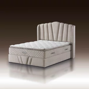 Set pat+ Saltea Gratis , tapițat Vega 160x200 cm crem cu somieră rabatabilă si ladă depozitare