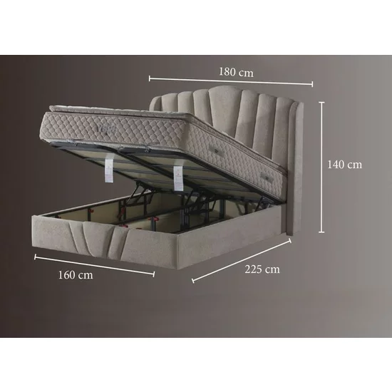 Set pat+ Saltea Gratis , tapițat Vega 160x200 cm crem cu somieră rabatabilă si ladă depozitare picture - 8