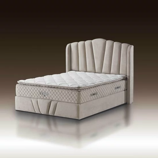 Set pat+ Saltea Gratis , tapițat Vega 200x200 cm crem cu somieră rabatabilă si ladă depozitare picture - 2