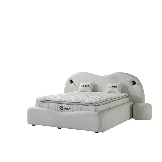 Set pat+ Saltea Gratis tapițat Velora 160x200 cm crem cu somieră rabatabilă, ladă depozitare picture - 2
