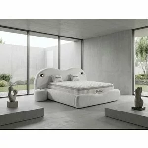 Set pat+ Saltea Gratis tapițat Velora 160x200 cm crem cu somieră rabatabilă, ladă depozitare