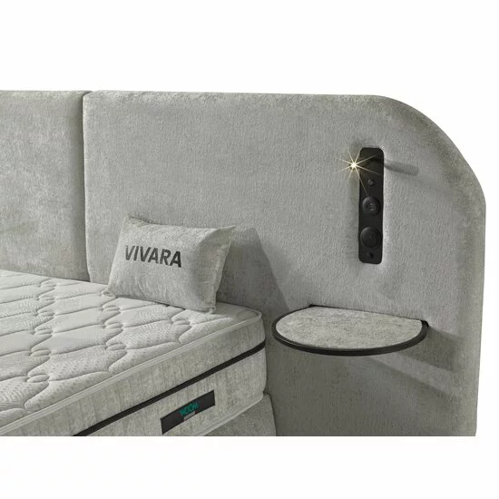 Set pat+ Saltea Gratis tapițat Vivara 140x200 cm crem cu somieră rabatabilă, ladă depozitare și saltea inclusă picture - 4