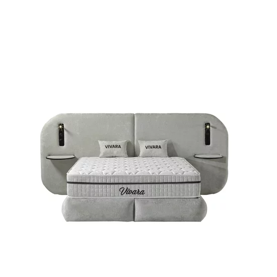 Set pat+ Saltea Gratis tapițat Vivara 160x200 cm crem cu somieră rabatabilă, ladă depozitare și saltea inclusă picture - 2