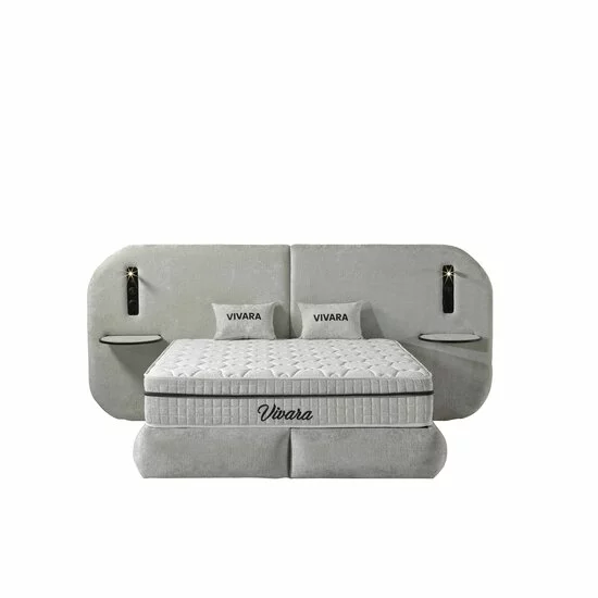 Set pat+ Saltea Gratis tapițat Vivara 180x200 cm crem cu somieră rabatabilă, ladă depozitare și saltea inclusă picture - 2