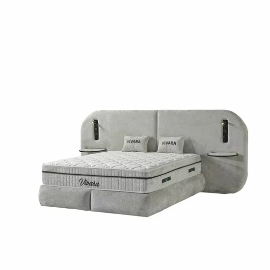 Set pat+ Saltea Gratis tapițat Vivara 180x200 cm crem cu somieră rabatabilă, ladă depozitare și saltea inclusă picture - 3