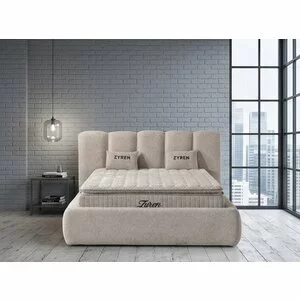 Set pat+ Saltea Gratis  tapițat Zyren 160x200 cm crem cu somieră rabatabilă, ladă depozitare