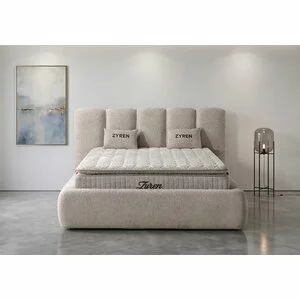 Set pat+ Saltea Gratis  tapițat Zyren 180x200 cm crem cu somieră rabatabilă, ladă depozitare