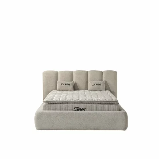 Set pat+ Saltea Gratis  tapițat Zyren 200x200 cm crem cu somieră rabatabilă, ladă depozitare picture - 2