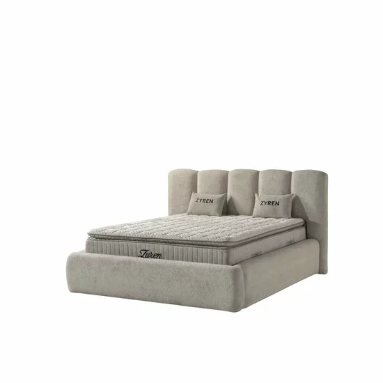 Set pat+ Saltea Gratis  tapițat Zyren 200x200 cm crem cu somieră rabatabilă, ladă depozitare picture - 3