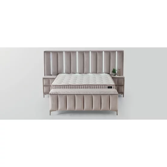Pat + Saltea gratis Moonlight, bej - 160x200 cm, cu LED, port USB și lada depozitare picture - 2