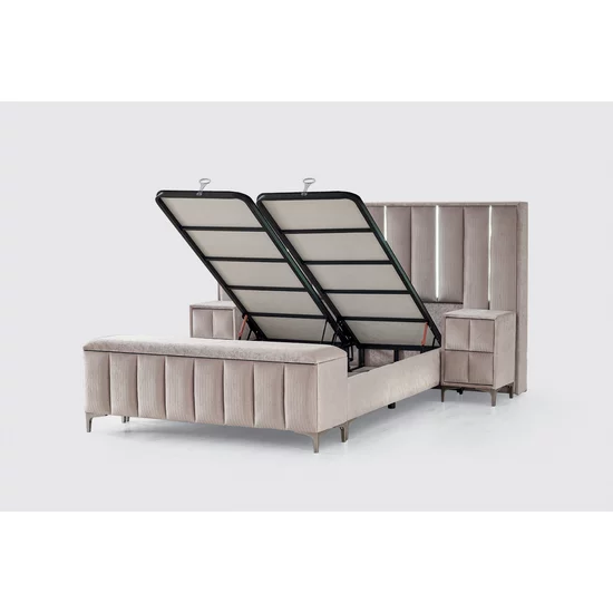 Pat + Saltea gratis Moonlight, bej - 160x200 cm, cu LED, port USB și lada depozitare picture - 3