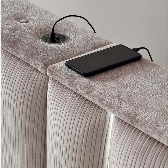 Set Pat + Saltea Moonlight Cu LED, Port USB și Lada Depozitare, 160x200 cm, Bej picture - 5