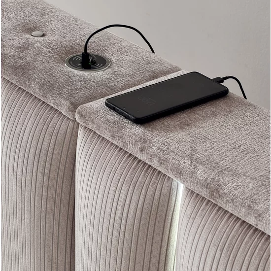 Pat + Saltea gratis Moonlight, bej - 160x200 cm, cu LED, port USB și lada depozitare picture - 5