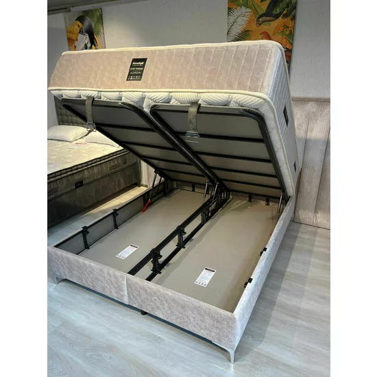 Pat + Saltea gratis Moonlight, bej - 160x200 cm, cu LED, port USB și lada depozitare picture - 13