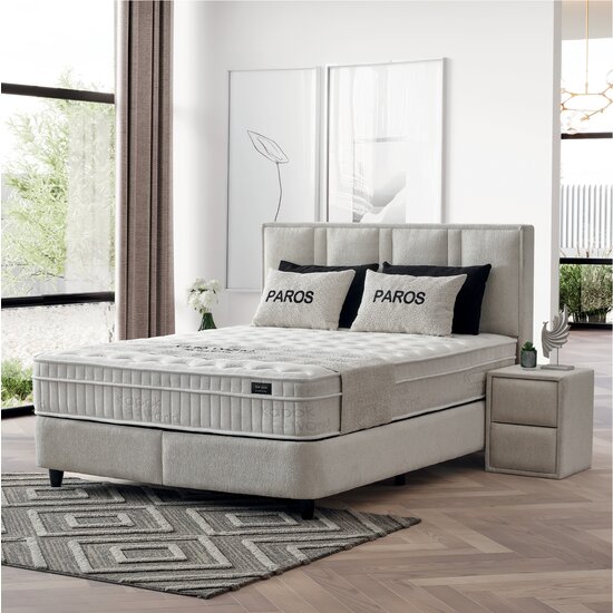 Set Pat + Saltea Paros Cu Lada Depozitare, Stofă Symphony Pearl, 160x200 cm, Bej picture - 2