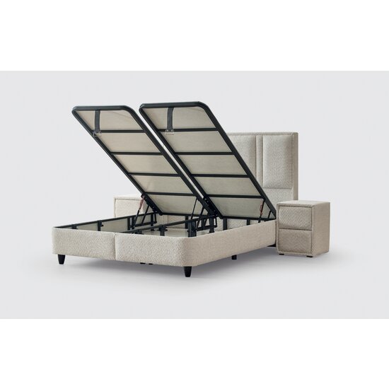 Set Pat + Saltea Paros Cu Lada Depozitare, Stofă Symphony Pearl, 160x200 cm, Bej picture - 5