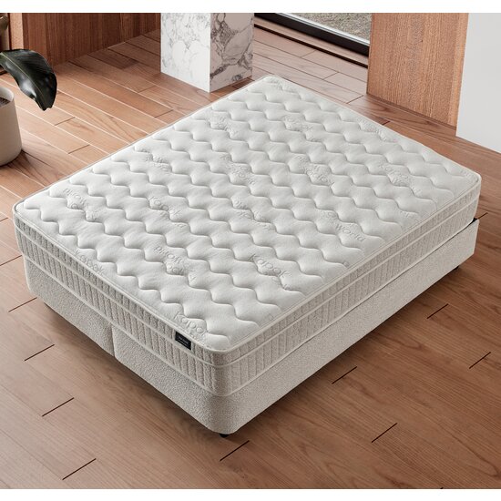 Set Pat + Saltea Paros Cu Lada Depozitare, Stofă Symphony Pearl, 160x200 cm, Bej picture - 6