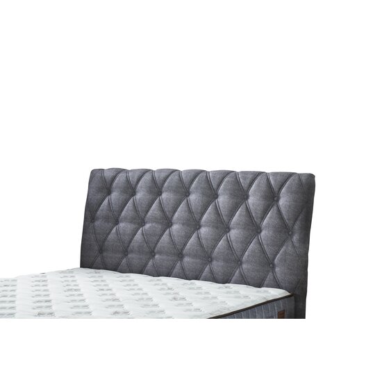 Set Pat + Saltea Comfort, ladă depozitare, somieră rabatabilă, topper confort, structură metal + lemn + PAL, tapițerie stofă premium, 160x200 cm, Gri picture - 2
