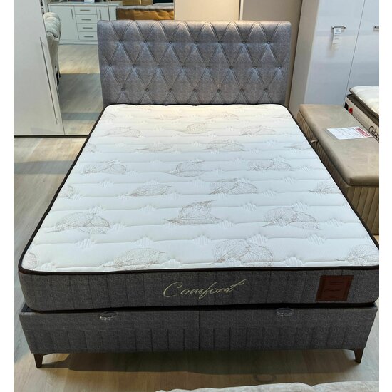 Set Pat + Saltea Comfort, ladă depozitare, somieră rabatabilă, topper confort, structură metal + lemn + PAL, tapițerie stofă premium, 160x200 cm, Gri picture - 10