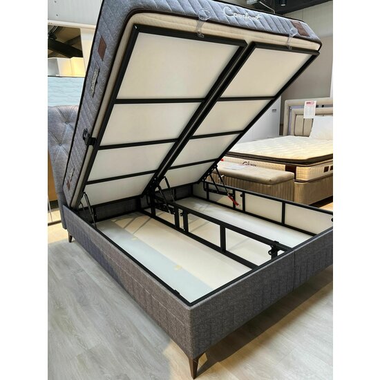Set Pat + Saltea Comfort, ladă depozitare, somieră rabatabilă, topper confort, structură metal + lemn + PAL, tapițerie stofă premium, 160x200 cm, Gri picture - 14