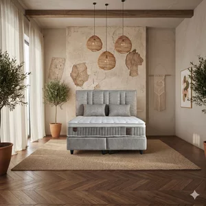 Set Pat+Saltea gratis Elysee, gri - 160/200 cm, culoare personalizabila, cu somiera rabatabila si lada de depozitare