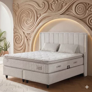 Set Pat+Saltea gratis Lightberry, crem - 160/200 cm, culoare personalizabila, cu somiera rabatabila si lada de depozitare