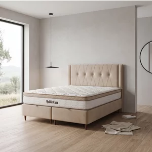 Set pat+saltea gratis Magna - 180x200 cm crem, culori personalizabile,  somiera rabatabila si lada de depozitare