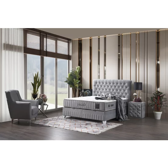 Set pat+saltea Gratis Sensitive 180/200 cm  gri cu somieră rabatabilă, ladă depozitare și saltea inclusă, înălțime 30 cm picture - 3
