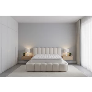 Set pat+Saltea Gratis  tapițat Madonna 180x200 cm crem cu somieră rabatabilă, ladă depozitare și saltea inclusă