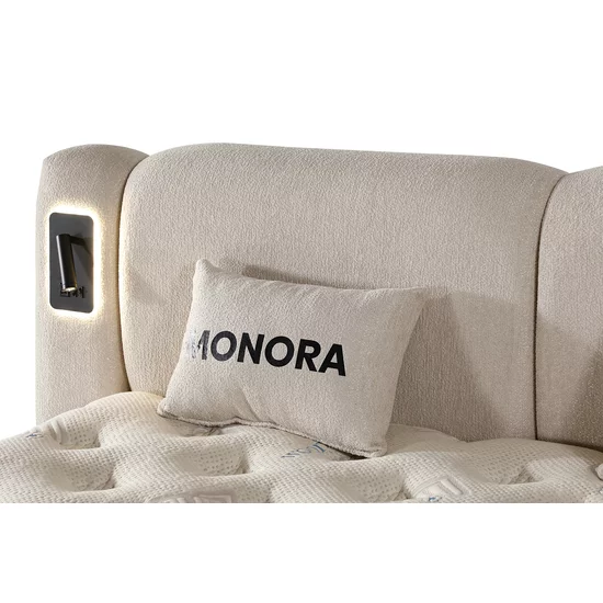 Set pat+Saltea Gratis , tapițat Monora 160x200 cm crem cu somieră rabatabilă si ladă depozitare picture - 6