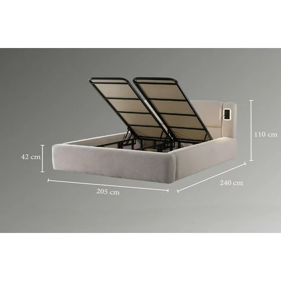 Set pat+Saltea Gratis , tapițat Monora 160x200 cm crem cu somieră rabatabilă si ladă depozitare picture - 9