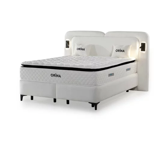 Set pat+Saltea Gratis tapițat Orina 160x200 cm crem cu somieră rabatabilă si  ladă depozitare picture - 2