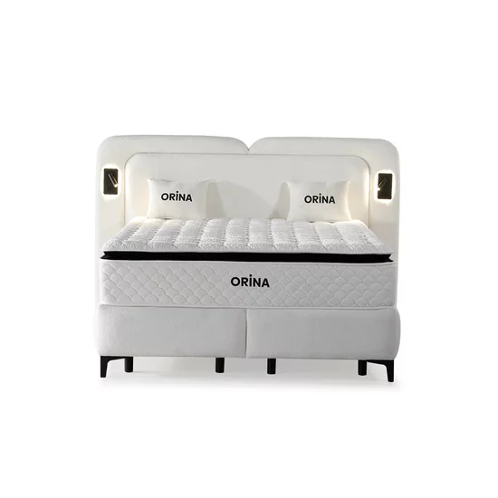 Set pat+Saltea Gratis tapițat Orina 160x200 cm crem cu somieră rabatabilă si  ladă depozitare picture - 3