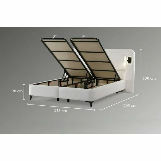 Set pat+Saltea Gratis tapițat Orina 160x200 cm crem cu somieră rabatabilă si  ladă depozitare picture - 7