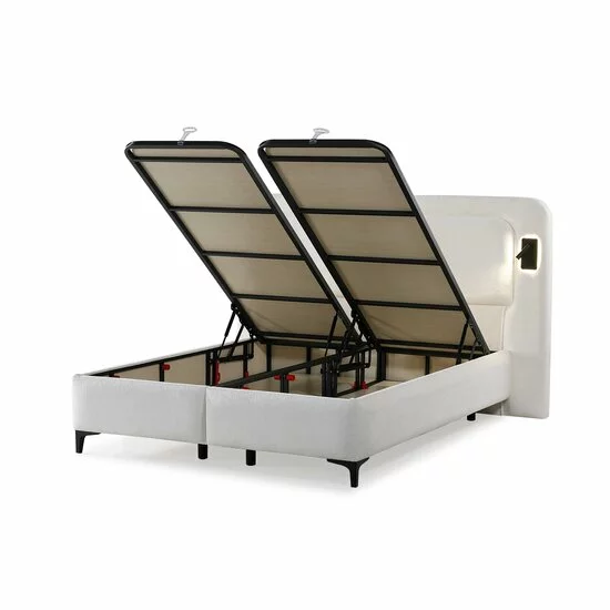 Set pat+Saltea Gratis tapițat Orina 180x200 cm crem Erato 01 cu somieră rabatabilă si  ladă depozitare picture - 5