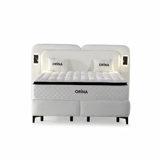 Set pat+Saltea Gratis tapițat Orina 200x200 cm crem cu somieră rabatabilă si  ladă depozitare picture - 3