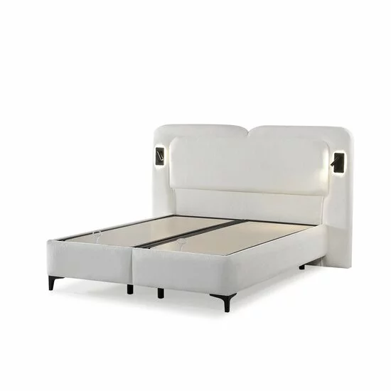 Set pat+Saltea Gratis tapițat Orina 200x200 cm crem cu somieră rabatabilă si  ladă depozitare picture - 4