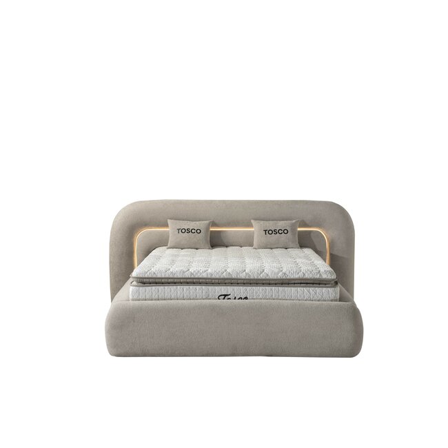 Set pat+saltea GRATIS tapițat Tosco 160x200 cm crem cu somieră