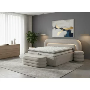 Set pat+saltea GRATIS  tapițat Tosco 160x200 cm crem cu somieră rabatabilă, ladă depozitare