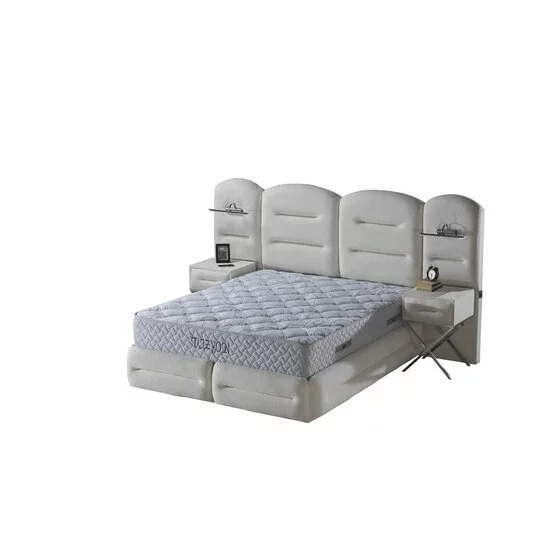 Set pat+Saltea Gratis tapițat Vizyon XXL  140x200 cm crem cu somieră rabatabilă, ladă depozitare picture - 3