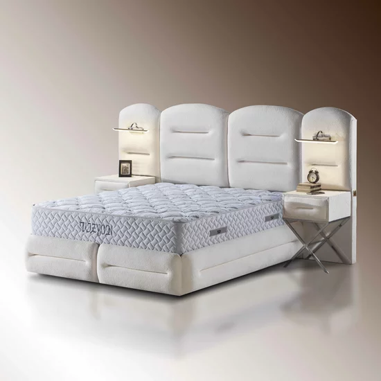 Set pat+Saltea Gratis tapițat Vizyon XXL  160x200 cm crem cu somieră rabatabilă, ladă depozitare picture - 2