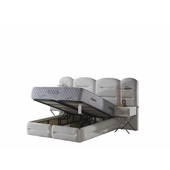 Set pat+Saltea Gratis tapițat Vizyon XXL  160x200 cm crem cu somieră rabatabilă, ladă depozitare picture - 5