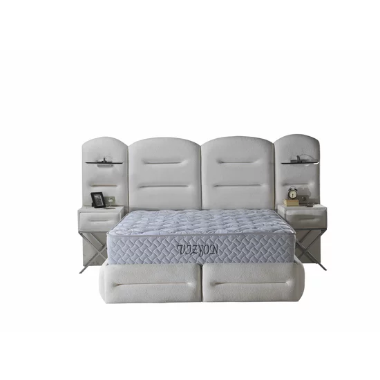 Set pat+Saltea Gratis tapițat Vizyon XXL  160x200 cm crem cu somieră rabatabilă, ladă depozitare picture - 3