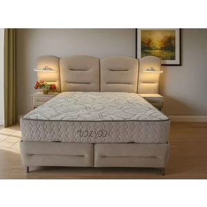 Set pat+Saltea Gratis tapițat Vizyon XXL  160x200 cm crem cu somieră rabatabilă, ladă depozitare