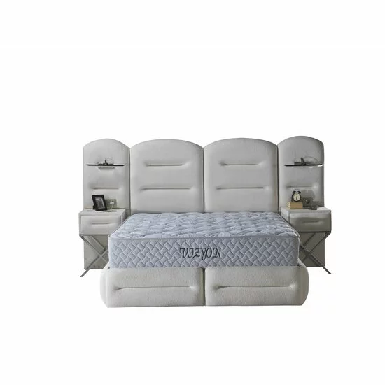 Set pat+Saltea Gratis tapițat Vizyon XXL  180x200 cm crem cu somieră rabatabilă, ladă depozitare picture - 2