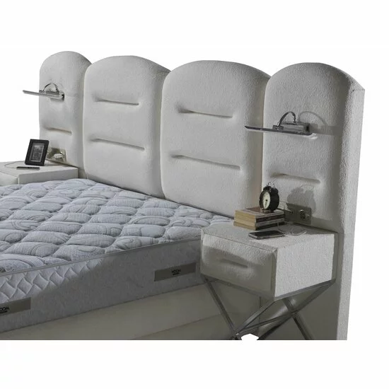 Set pat+Saltea Gratis tapițat Vizyon XXL  180x200 cm crem cu somieră rabatabilă, ladă depozitare picture - 3