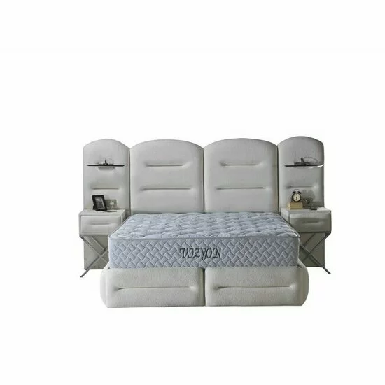 Set pat+Saltea Gratis tapițat Vizyon XXL  200x200 cm crem cu somieră rabatabilă, ladă depozitare picture - 2
